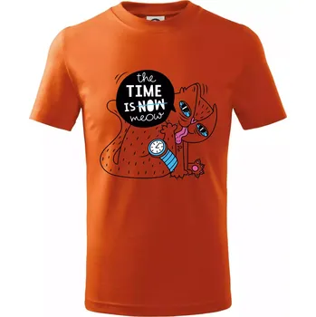 The time is meow - Tričko dětské bavlněné - 122 cm/6 let ( Oranžová )