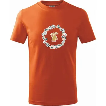 Chlapecké tričko Vánoční věnec se sobem - Tričko dětské bavlněné - 98 cm / 2 roky ( Oranžová )