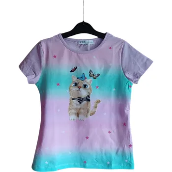 Chlapecké tričko Dětské tričko s kočičkou značky Sezon, Velikost: 116, Barevné provedení: Fialovo-tyrkysové