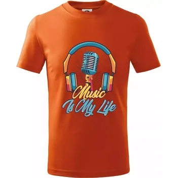 Music is my life sluchátka - Tričko dětské bavlněné - 158 cm/12 let ( Oranžová )