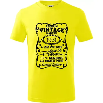 Chlapecké tričko Vintage Etiketa - 1931 - Tričko dětské bavlněné - 98 cm / 2 roky ( Citrónová )