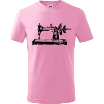 Šicí stroj - starý kreslený - Tričko dětské bavlněné - 98 cm / 2 roky ( Růžová )