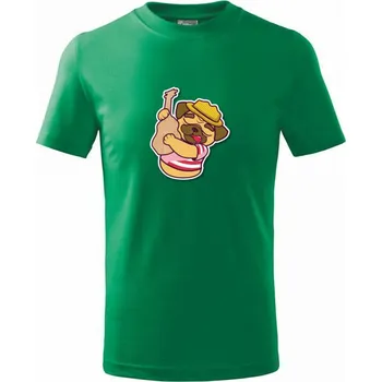 Chlapecké tričko Mops a kytara - Tričko dětské bavlněné - 122 cm/6 let ( Středně zelená )