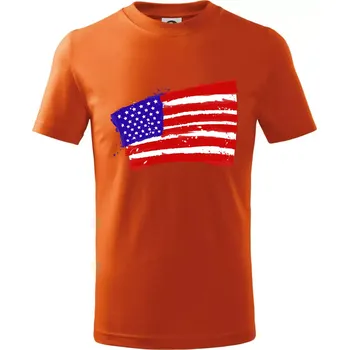 Chlapecké tričko Americká vlajka ohnutá - Tričko dětské bavlněné - 122 cm/6 let ( Oranžová )