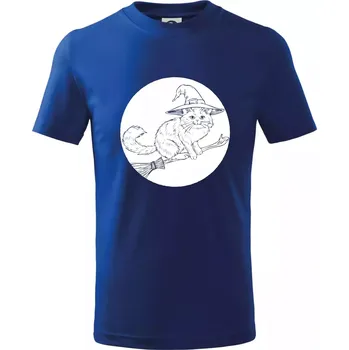 Chlapecké tričko Kočka na koštěti - Tričko dětské bavlněné - 98 cm / 2 roky ( Královská modrá )