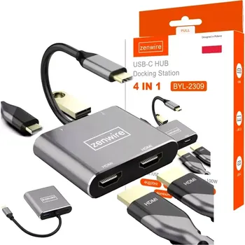 USB hub USB-C Hub na 2 monitory Zenwire (2x HDMI 4K, USB 3.0, PD 87W)