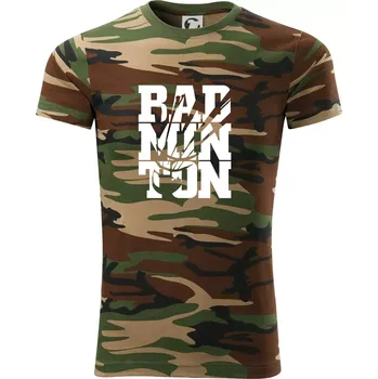 Pánské tričko Badminton nápis - Army CAMOUFLAGE - XL ( Hnědý maskáč )