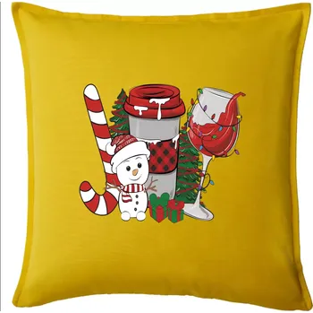 Polštář Vánoce, víno a sněhulák - Polštář 50x50 - 50x50 - Pouze potah ( Žlutá )