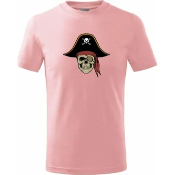 Pirátská lebka s kloboukem - Tričko dětské bavlněné - 98 cm / 2 roky ( Růžová )