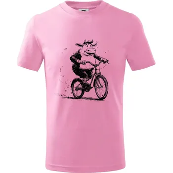 Tlustá kráva na kole - Tričko dětské bavlněné - 98 cm / 2 roky ( Růžová )