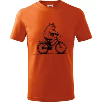 Tlustá kočka na kole - Tričko dětské bavlněné - 146 cm/10 let ( Oranžová )