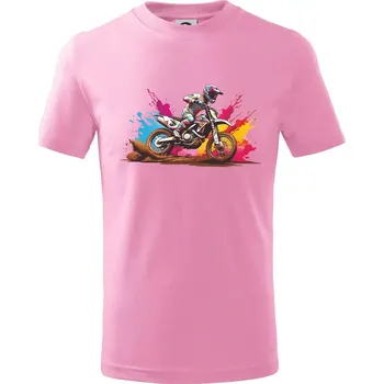 Chlapecké oblečení Cross motorka splash - Tričko dětské bavlněné - 134 cm/8 let ( Růžová )