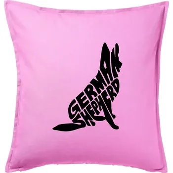 Polštář Německý ovčák sedící napis - Polštář 50x50 - 50x50 - Pouze potah ( Růžová )