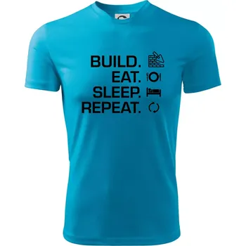 Chlapecké tričko Build eat sleep repeat - cihly - Dětské triko sportovní (dresovina) - 146 cm/10 let ( Světlý tyrkys )