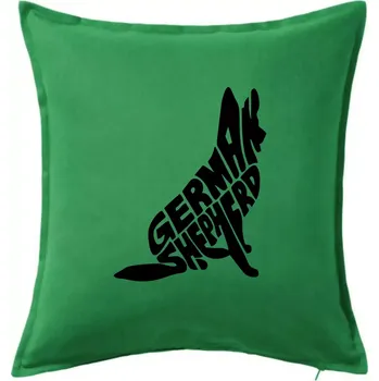 Polštář Německý ovčák sedící napis - Polštář 50x50 - 50x50 - Pouze potah ( Středně zelená )