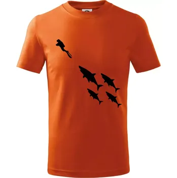 Chlapecké tričko Potápěč žraloci - Tričko dětské bavlněné - 98 cm / 2 roky ( Oranžová )