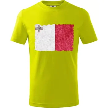 Chlapecké tričko Vlajka Malta okousaná - Tričko dětské bavlněné - 98 cm / 2 roky ( Limetková )