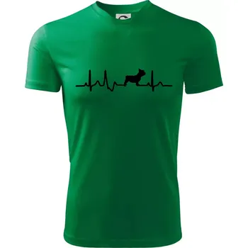 EKG Francouzský buldoček z boku - Dětské triko sportovní (dresovina) - 146 cm/10 let ( Středně zelená )