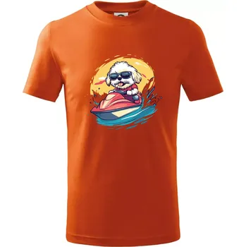 Chlapecké tričko Lhasa Apso na vodním skútru - Tričko dětské bavlněné - 122 cm/6 let ( Oranžová )