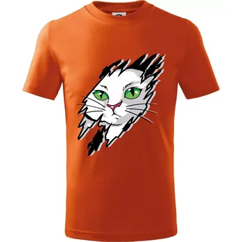Chlapecké tričko Kočka v roztrženém triku - Tričko dětské bavlněné - 98 cm / 2 roky ( Oranžová )