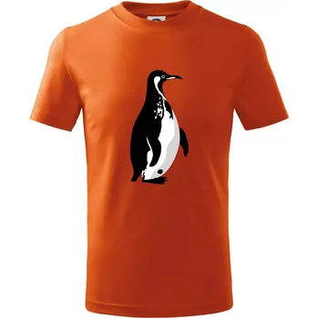 Tučňák černobílý z boku - Tričko dětské bavlněné - 104-110cm / 3-4 roky ( Oranžová )