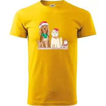 Pánské tričko Veselé vánoce - pes, křeček a kočka - Triko extra velké (5-8XL) - 7XL ( Žlutá )