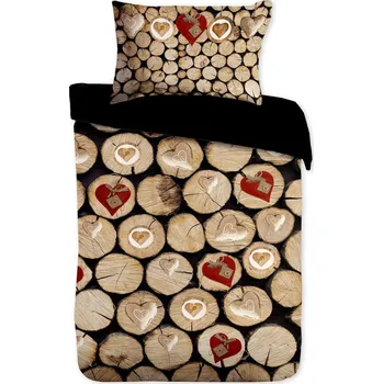 Povlečení Gipetex Natural Dream 3D italské povlečení 100% bavlna Catasta Tronchi - Polena&srdce - 140x220 / 70x90 cm