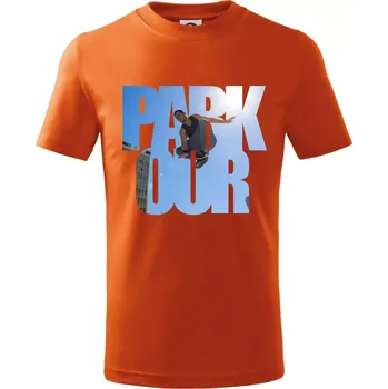 Parkour nápis nebe - Tričko dětské bavlněné - 134 cm/8 let ( Oranžová )