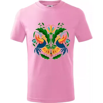 Chlapecké tričko Folklor - dvě holubice - Tričko dětské bavlněné - 98 cm / 2 roky ( Růžová )