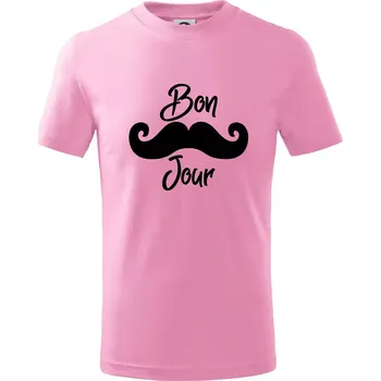 Mustache Bon Jour - Tričko dětské bavlněné - 98 cm / 2 roky ( Růžová )