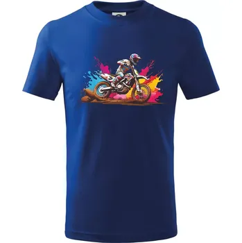 Chlapecké tričko Cross motorka splash - Tričko dětské bavlněné - 98 cm / 2 roky ( Královská modrá )
