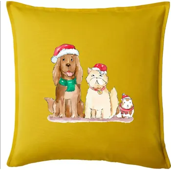 Polštář Veselé vánoce - pes, křeček a kočka - Polštář 50x50 - 50x50 - Pouze potah ( Žlutá )