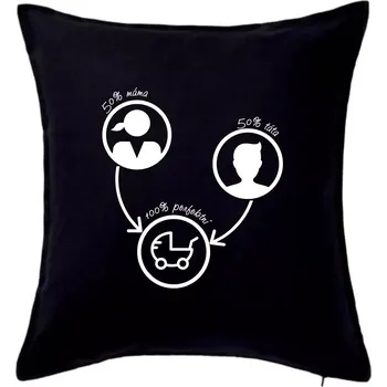 Polštář 50% máma 50% táta = 100 perfektní - Polštář 50x50 - 50x50 - Pouze potah ( Černá )
