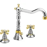 Sapho Antea Tříprvková umyvadlová baterie s retro hubicí, s výpustí, chrom/zlato, 3222