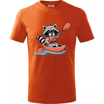 Mýval v kajaku kreslený - Tričko dětské bavlněné - 146 cm/10 let ( Oranžová )