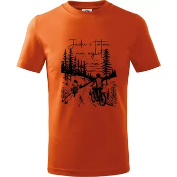 Chlapecké oblečení Cyklistika - Jedu s tátou na výlet - Táta a dcera - Tričko dětské bavlněné - 146 cm/10 let ( Oranžová )