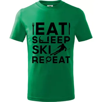 Chlapecké tričko Eat sleep ski repeat - Tričko dětské bavlněné - 98 cm / 2 roky ( Středně zelená )