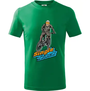Single track jezdec - Tričko dětské bavlněné - 98 cm / 2 roky ( Středně zelená )