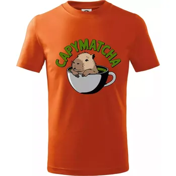Capybara papymatcha - Tričko dětské bavlněné - 98 cm / 2 roky ( Oranžová )
