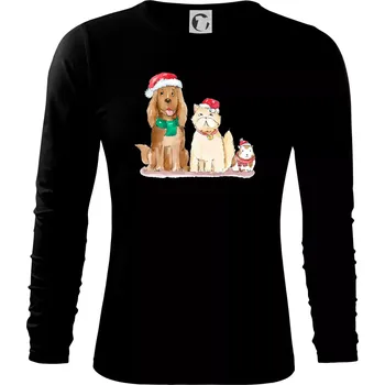 Pánské oblečení Veselé vánoce - pes, křeček a kočka - Triko s dlouhým rukávem FIT-T long sleeve - M ( Černá )
