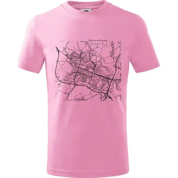 Mapy měst černobílé Ostrava Poruba - Tričko dětské bavlněné - 146 cm/10 let ( Růžová )