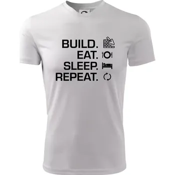 Chlapecké tričko Build eat sleep repeat - cihly - Dětské triko sportovní (dresovina) - 122 cm/6 let ( Bílá )