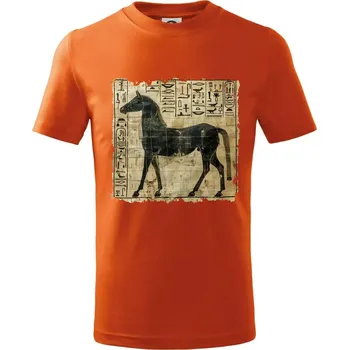 Chlapecké oblečení Egyptské hieroglyfy kůň - Tričko dětské bavlněné - 104-110cm / 3-4 roky ( Oranžová )