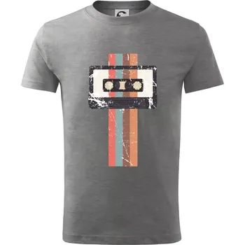 Retro kazeta - pruhy - Tričko dětské bavlněné - 98 cm / 2 roky ( Tmavě šedý melír )