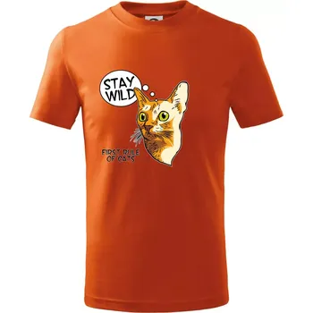 Kočka stay wild - Tričko dětské bavlněné - 134 cm/8 let ( Oranžová )