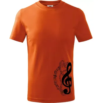 Houslový klíč a noty - Tričko dětské bavlněné - 104-110cm / 3-4 roky ( Oranžová )