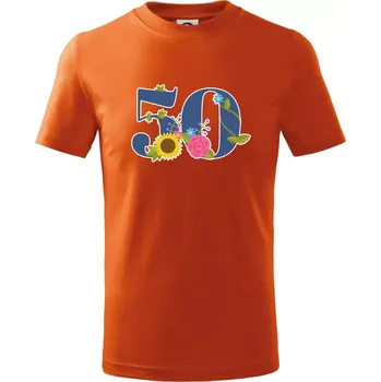 Květinové číslo kreslené - 50 - Tričko dětské bavlněné - 122 cm/6 let ( Oranžová )