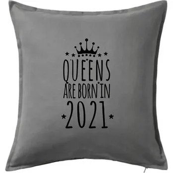 Polštář Queens are born in 2021 - Polštář 50x50 - 50x50 - Pouze potah ( Tmavě šedý melír )
