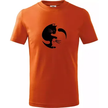 Kočka - Jin jang - Tričko dětské bavlněné - 104-110cm / 3-4 roky ( Oranžová )