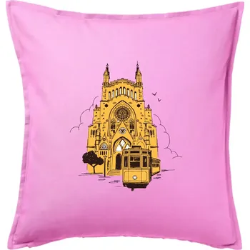 Polštář Mallorca - katedrála a tramvaj - Polštář 50x50 - 50x50 - Pouze potah ( Růžová )